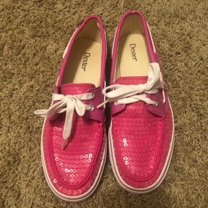 Pink Sequined Womans Boat Shoes Size 8